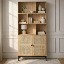 Calicosy - JAYA Boekenkast Woonkamer - Licht hout - 35x80x175 cm
