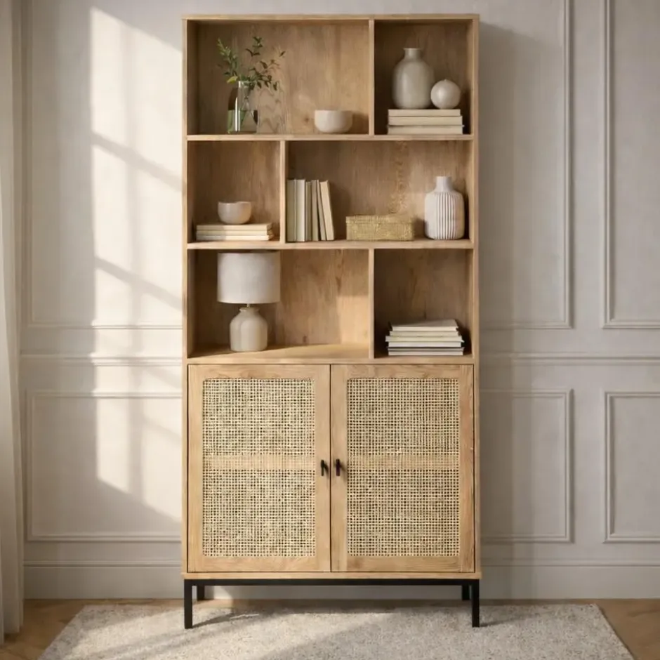 Calicosy - JAYA Boekenkast Woonkamer - Licht hout - 35x80x175 cm