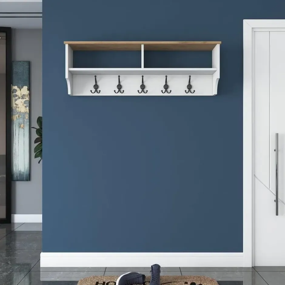 CALICOSY - Kapstok met 2 vakken en 5 haken BROOKE - 2,2x120x37,2 cm