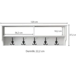 CALICOSY - Kapstok met 2 vakken en 5 haken BROOKE - 2,2x120x37,2 cm