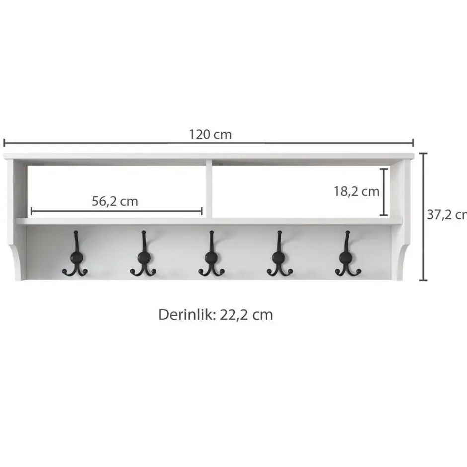 CALICOSY - Kapstok met 2 vakken en 5 haken BROOKE - 2,2x120x37,2 cm