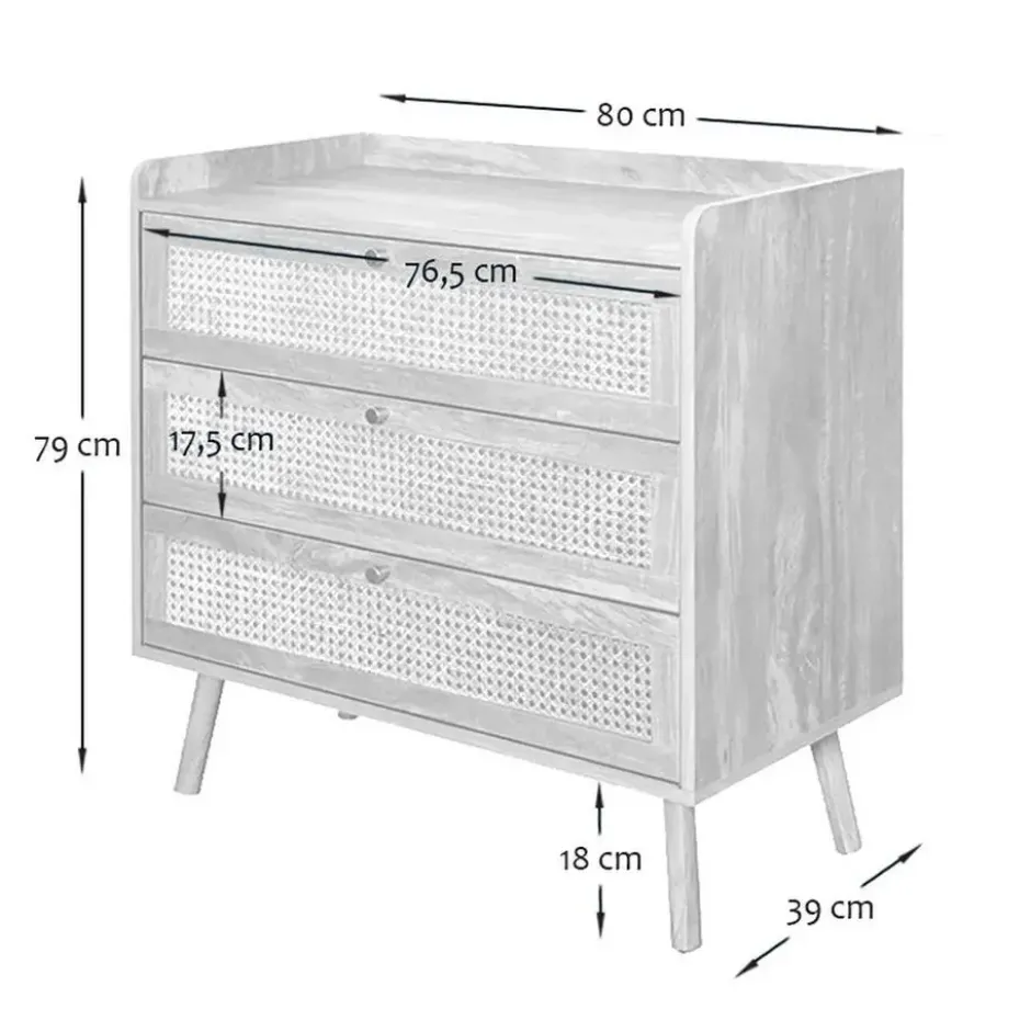 Calicosy - Ladekast 3 lades - Licht hout - 39x80x79 cm