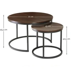Calicosy - LENNY Set van 2 ronde salontafels - Eiken - 70x70x45,5 cm