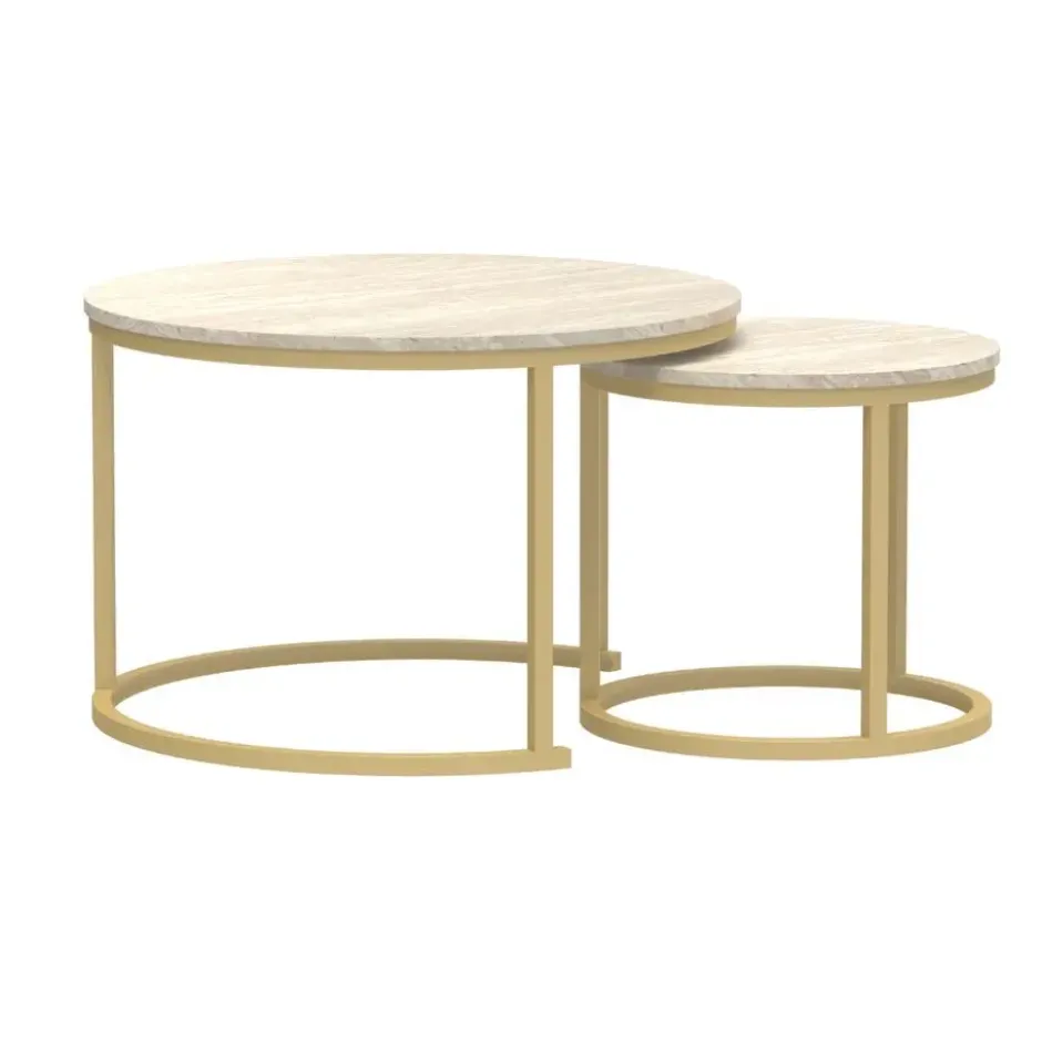 Calicosy - LENNY Set van 2 ronde salontafels - Eiken - 70x70x45,5 cm