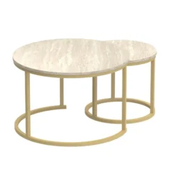 Calicosy - LENNY Set van 2 ronde salontafels - Eiken - 70x70x45,5 cm
