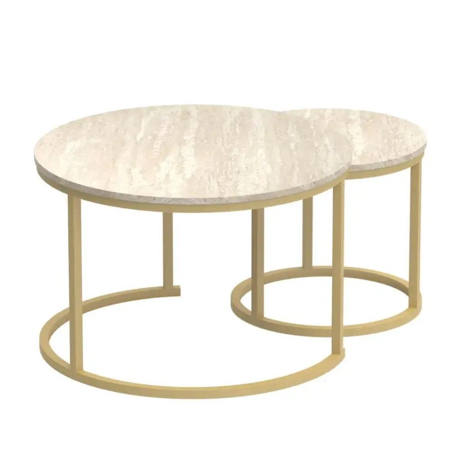 Calicosy - LENNY Set van 2 ronde salontafels - Eiken - 70x70x45,5 cm