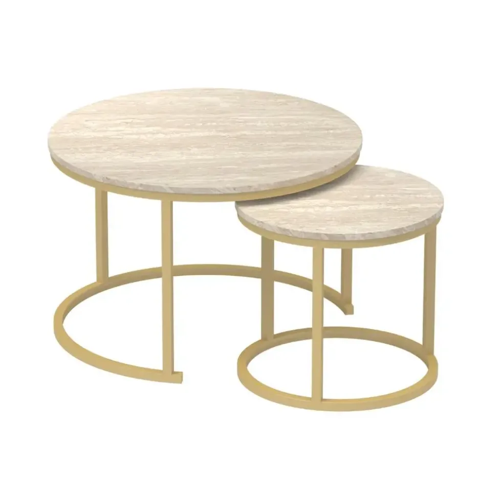 Calicosy - LENNY Set van 2 ronde salontafels - Eiken - 70x70x45,5 cm