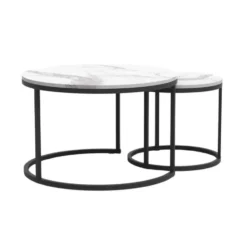 Calicosy - LENNY Set van 2 ronde salontafels - Eiken - 70x70x45,5 cm