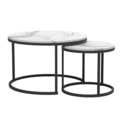 Calicosy - LENNY Set van 2 ronde salontafels - Eiken - 70x70x45,5 cm