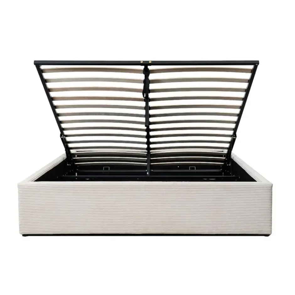 CALICOSY - Opbergbed bekleed met fluweel ROMY - Beige - 170x214x36,5 cm