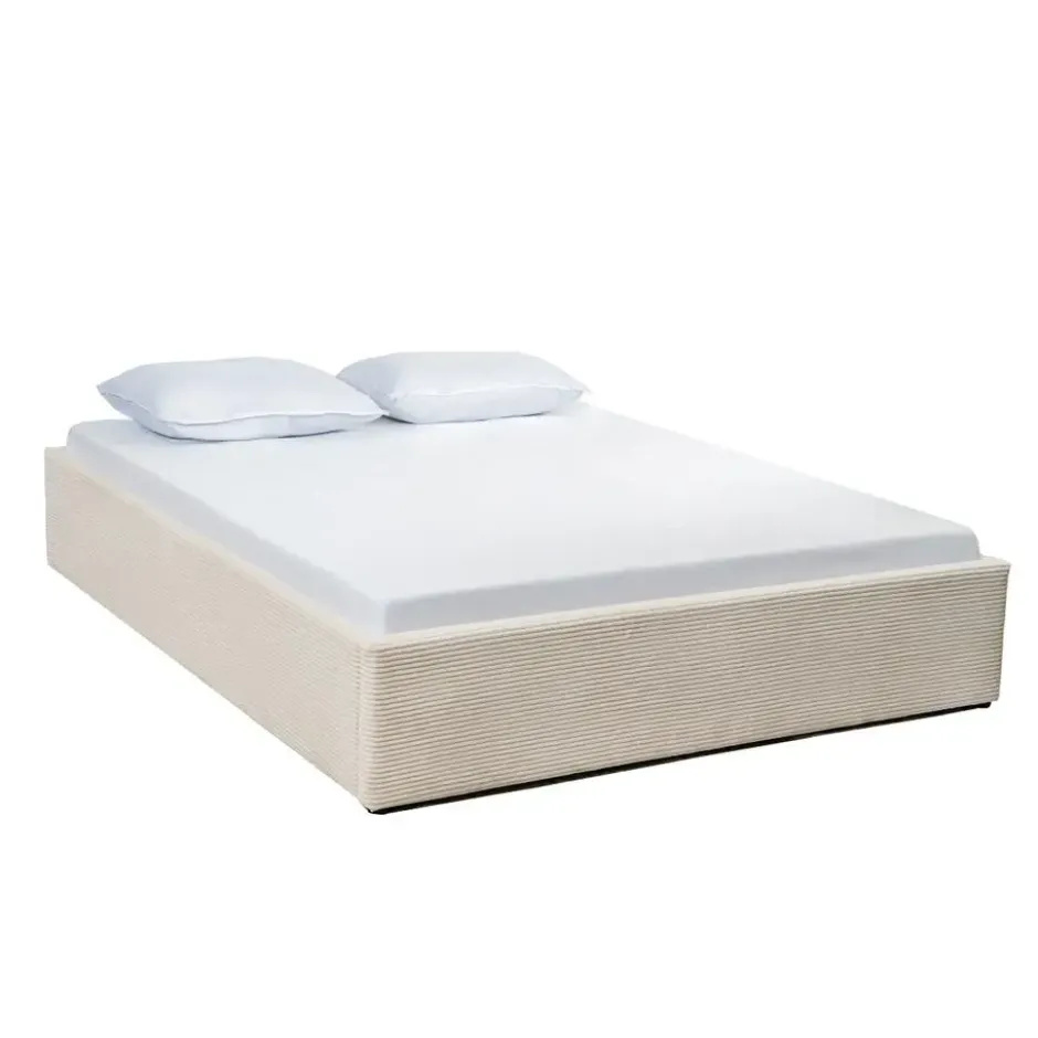 CALICOSY - Opbergbed bekleed met fluweel ROMY - Beige - 170x214x36,5 cm