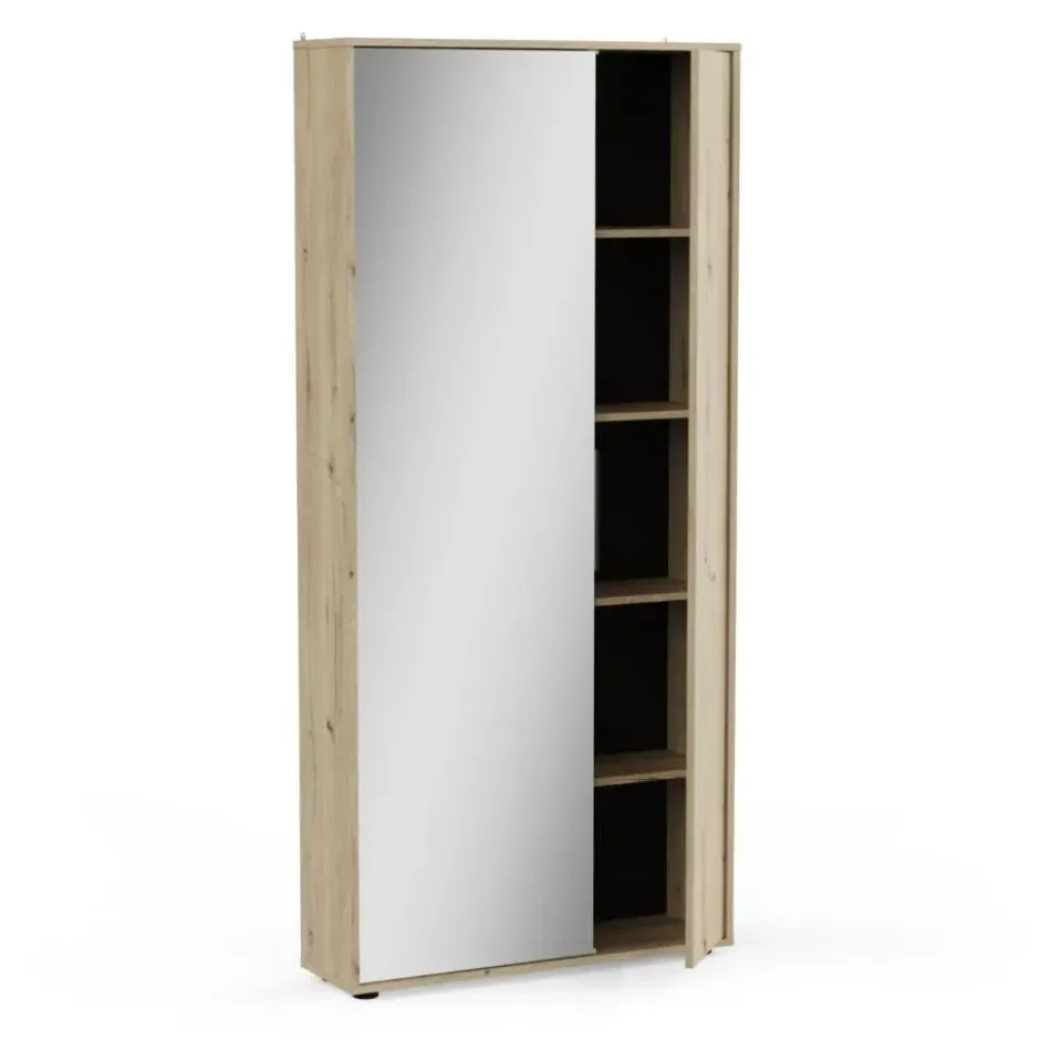 CALICOSY - Schoenenkast en 1 spiegel EBONY - 23,9x82,9x178,4 cm