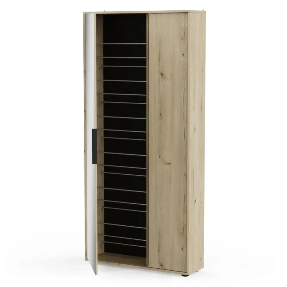 CALICOSY - Schoenenkast en 1 spiegel EBONY - 23,9x82,9x178,4 cm