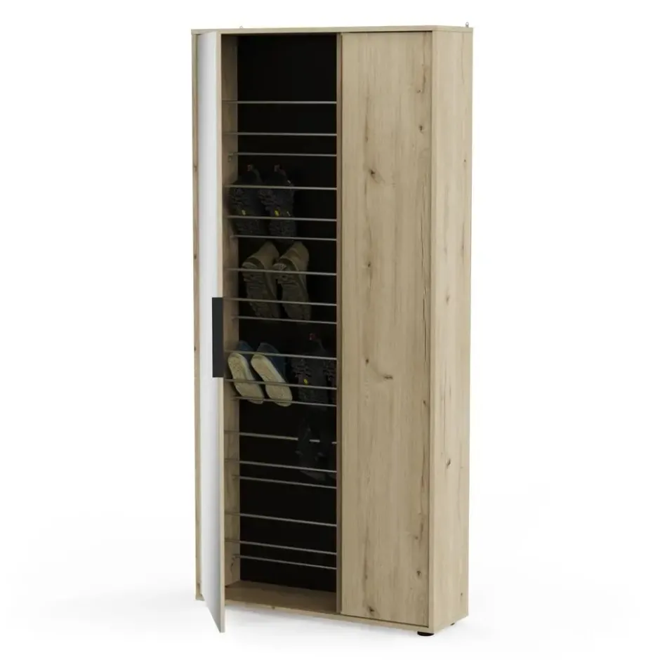 CALICOSY - Schoenenkast en 1 spiegel EBONY - 23,9x82,9x178,4 cm