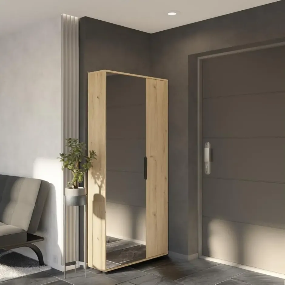 CALICOSY - Schoenenkast en 1 spiegel EBONY - 23,9x82,9x178,4 cm