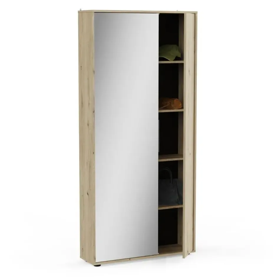 CALICOSY - Schoenenkast en 1 spiegel EBONY - 23,9x82,9x178,4 cm