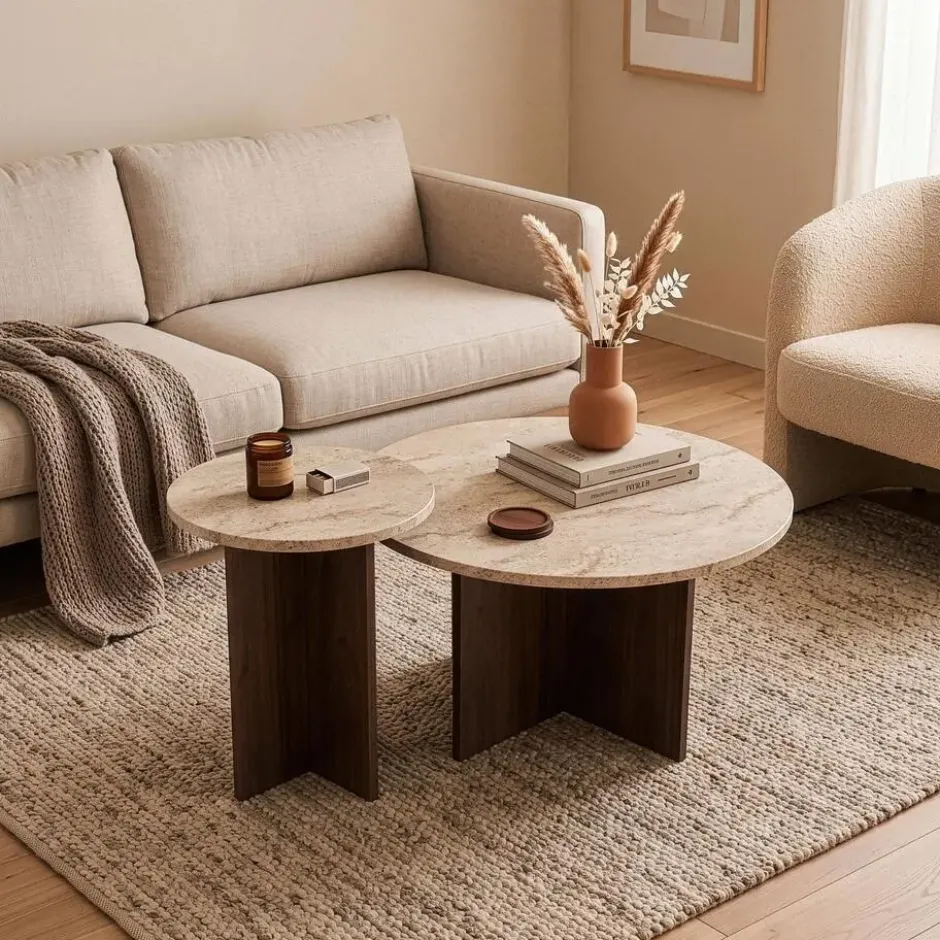 Calicosy - TILIA Set van 2 salontafels - Naturel - 70x70x40 cm
