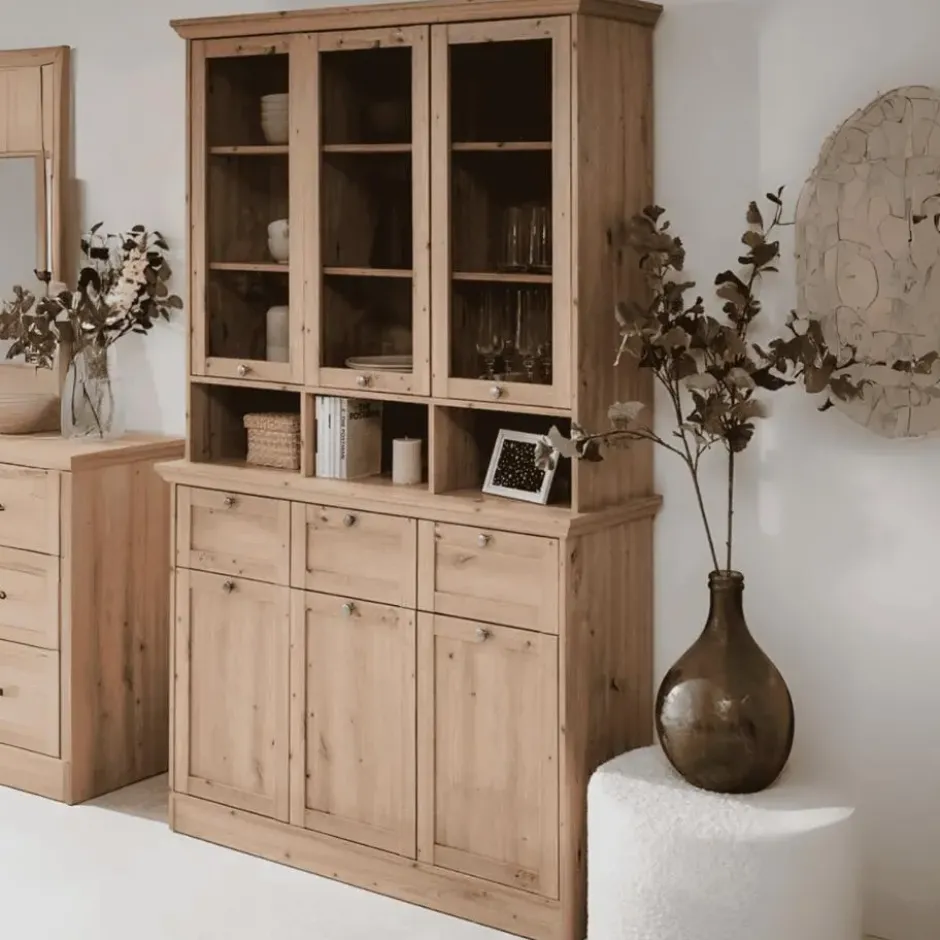 Calicosy - TIMBER Vitrinekast met 6 deuren - Eikenhout - 40x120x200 cm