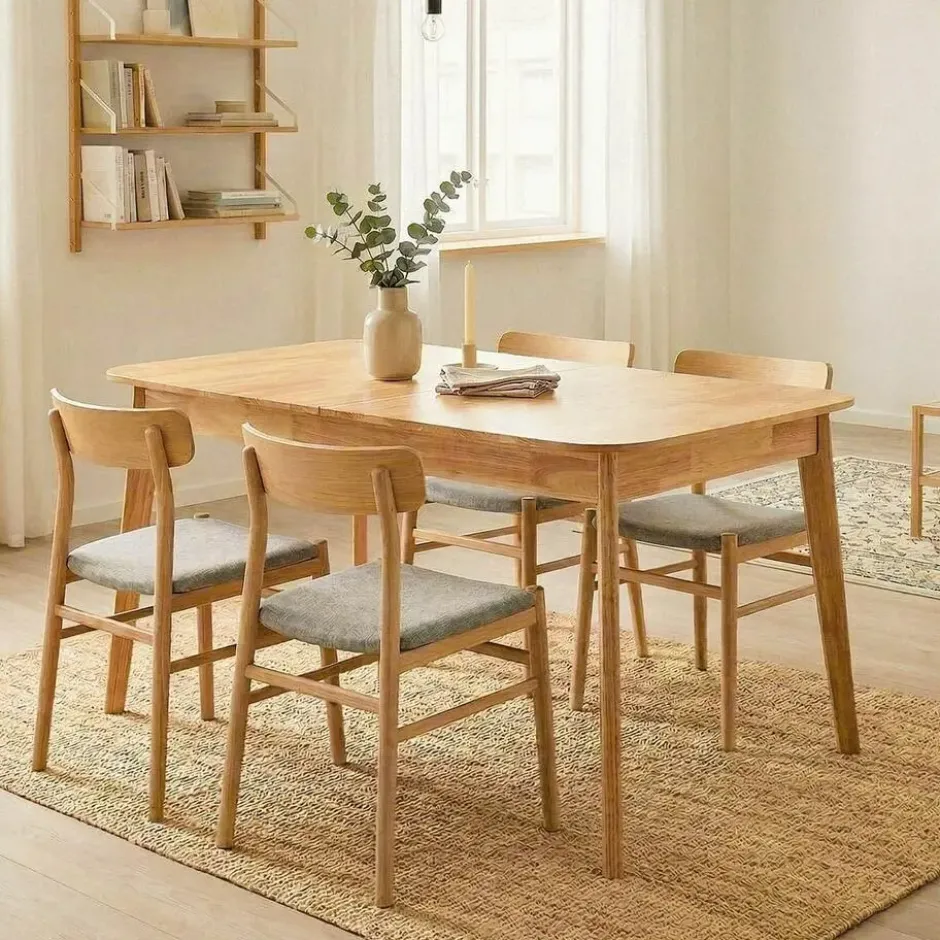 Calicosy - Uitschuifbare Eettafel SOLINE - Rubberwood - 120/160 x80x75 cm