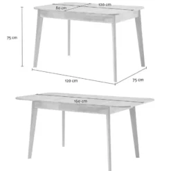 Calicosy - Uitschuifbare Eettafel SOLINE - Rubberwood - 120/160 x80x75 cm