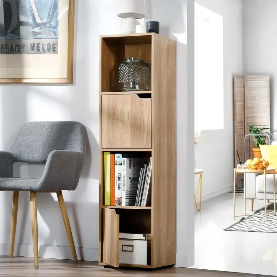 Calicosy - 4-vaks kast, houtdecor, 2 deuren MODU - 29x30.7x120 cm
