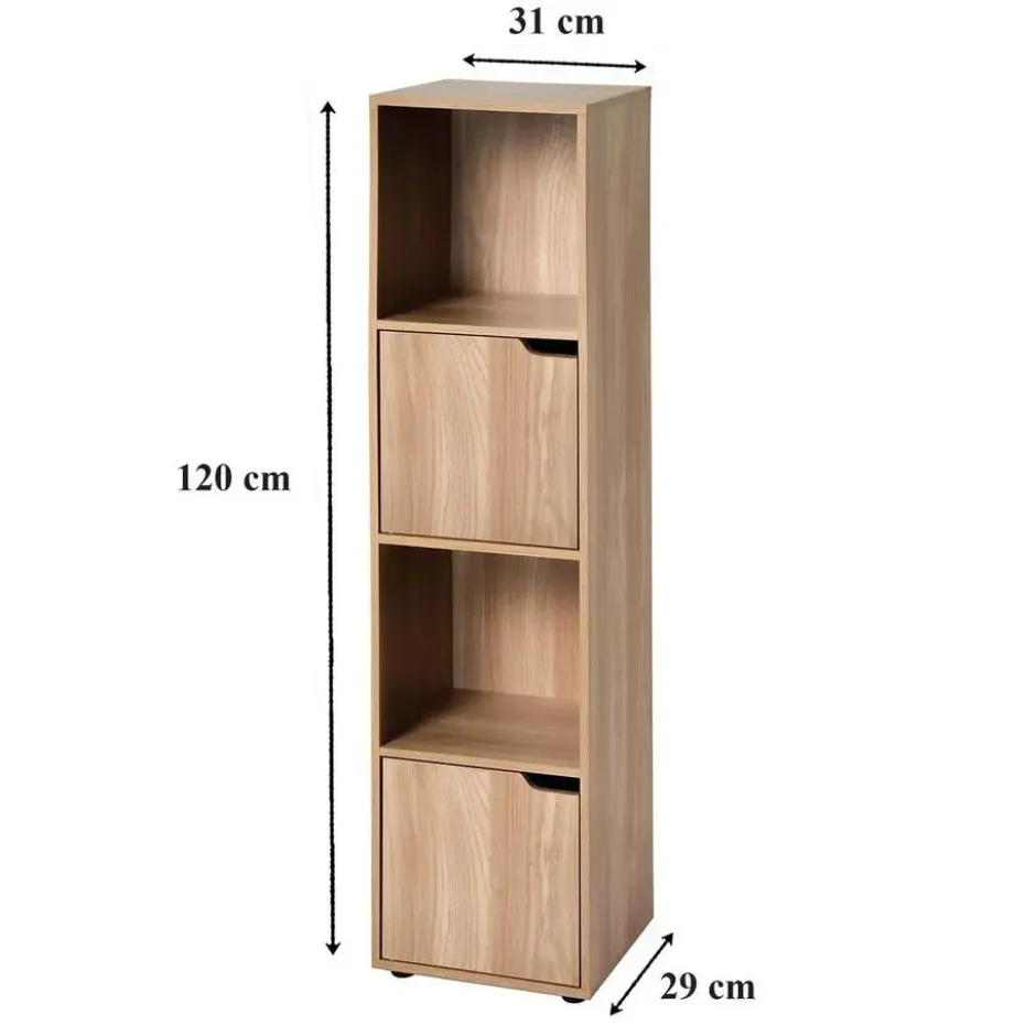 Calicosy - 4-vaks kast, houtdecor, 2 deuren MODU - 29x30.7x120 cm