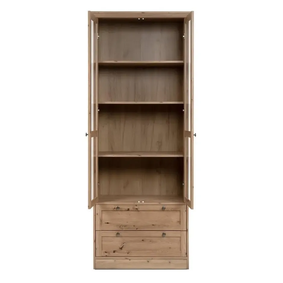 CALICOSY - Vitrinekast met 2 glazen deuren TIMBER - Eikenhout - 45x80x200 cm