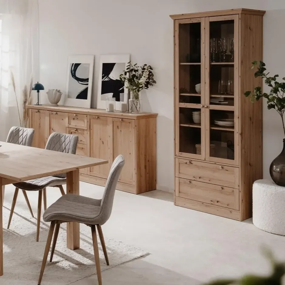 CALICOSY - Vitrinekast met 2 glazen deuren TIMBER - Eikenhout - 45x80x200 cm