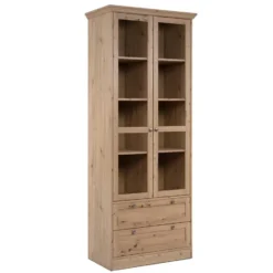 CALICOSY - Vitrinekast met 2 glazen deuren TIMBER - Eikenhout - 45x80x200 cm