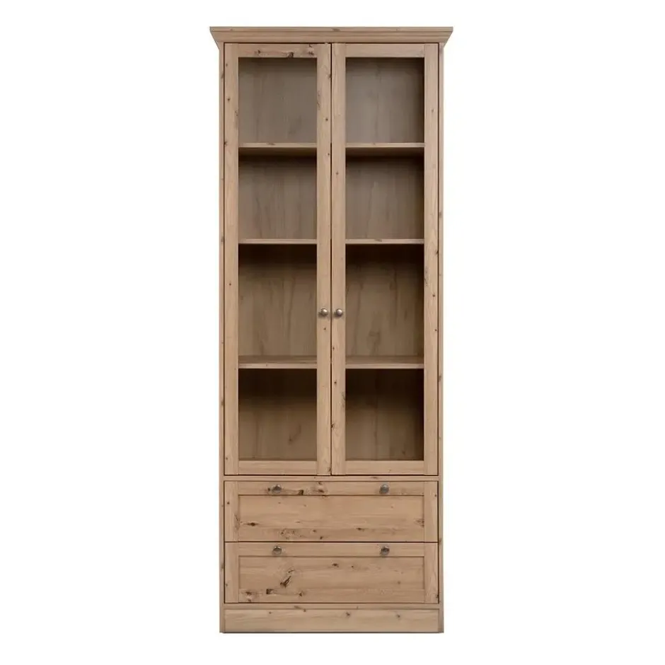 CALICOSY - Vitrinekast met 2 glazen deuren TIMBER - Eikenhout - 45x80x200 cm