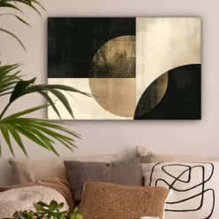 Canvas Schilderij 90x60 cm Abstract - Geometrische vormen - Zwart - Goud