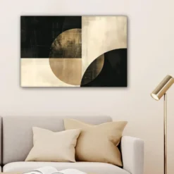 Canvas Schilderij 90x60 cm Abstract - Geometrische vormen - Zwart - Goud