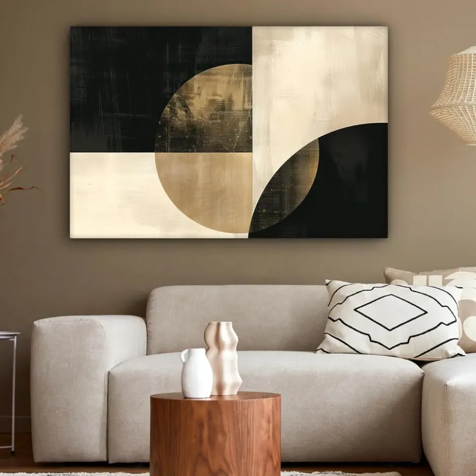 Canvas Schilderij 120x80 cm Abstract - Geometrische vormen - Zwart - Goud