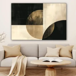 Canvas Schilderij 120x80 cm Abstract - Geometrische vormen - Zwart - Goud