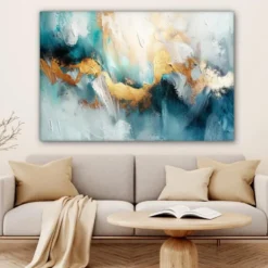 Canvas Schilderij 120x80 cm Abstract - Kunst - Gold - Blauw