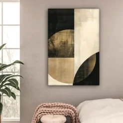 Canvas Schilderij 80x120 cm Abstract - Geometrische vormen - Zwart - Goud