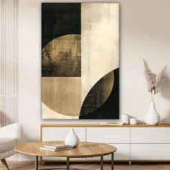 Canvas Schilderij 80x120 cm Abstract - Geometrische vormen - Zwart - Goud