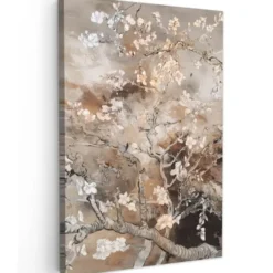 Canvas Schilderij 80x120 cm Amandelbloesem - Kunst - Van Gogh - Beige - Abstract