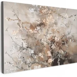 Canvas Schilderij 60x40 cm Amandelbloesem - Kunst - Van Gogh - Beige - Abstract