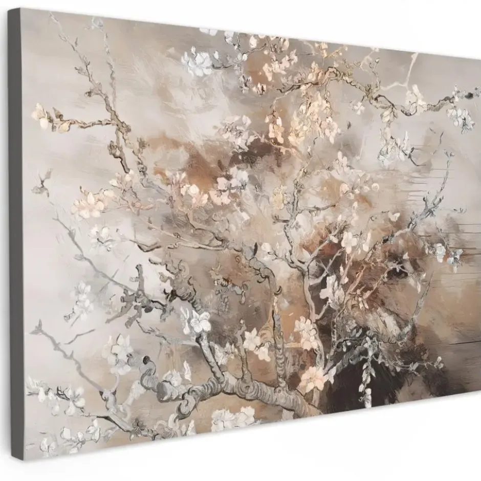 Canvas Schilderij 60x40 cm Amandelbloesem - Kunst - Van Gogh - Beige - Abstract