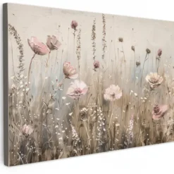 Canvas Schilderij 120x80 cm Bloemen - Roze - Modern - Beige