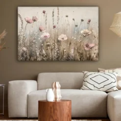 Canvas Schilderij 120x80 cm Bloemen - Roze - Modern - Beige