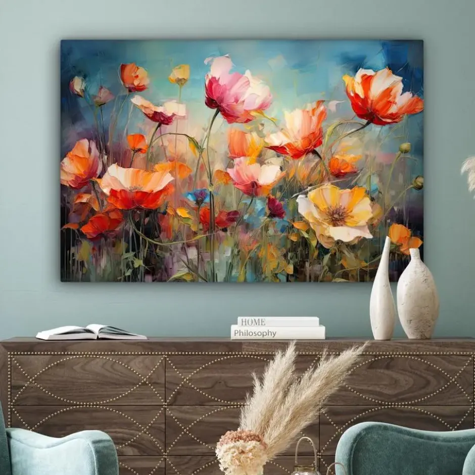 Canvas Schilderij 120x80 cm Bloemen - Watercolor - Kunst - Botanisch - Natuur