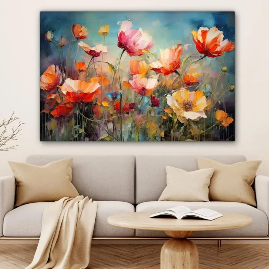 Canvas Schilderij 120x80 cm Bloemen - Watercolor - Kunst - Botanisch - Natuur