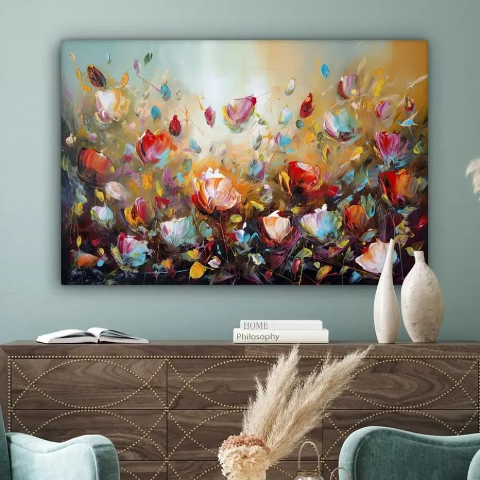 Canvas Schilderij 120x80 cm Bloemen - Kunst - Natuur - Olieverf