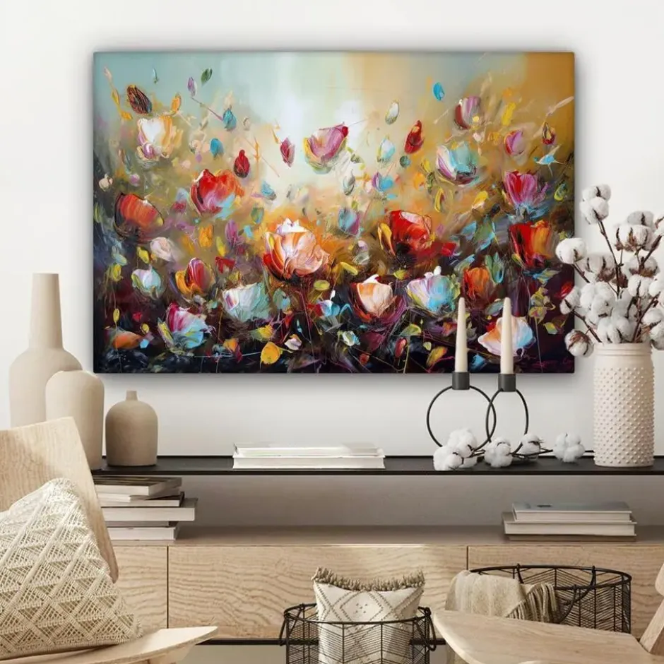 Canvas Schilderij 90x60 cm Bloemen - Kunst - Natuur - Olieverf