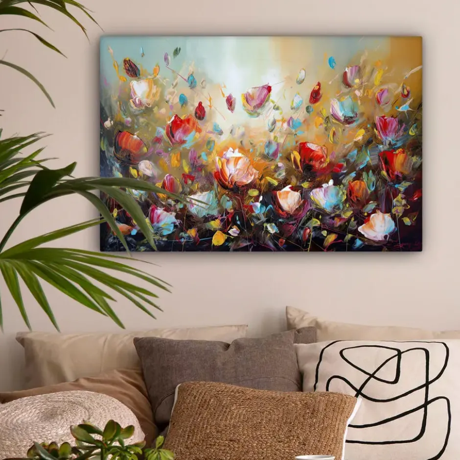 Canvas Schilderij 90x60 cm Bloemen - Kunst - Natuur - Olieverf