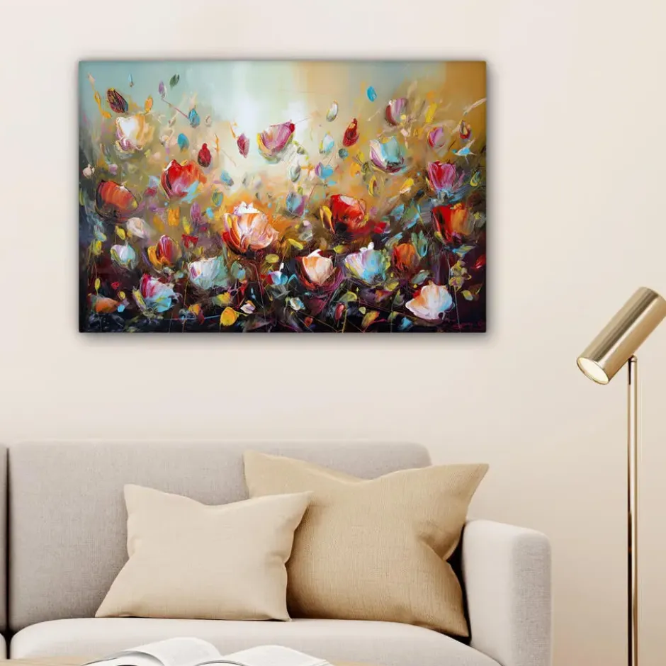 Canvas Schilderij 90x60 cm Bloemen - Kunst - Natuur - Olieverf