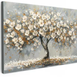 Canvas Schilderij 120x80 cm Boom - Bloemen - Wit - Natuur - Kunst