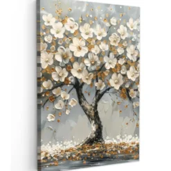 Canvas Schilderij 80x120 cm Boom - Bloemen - Wit - Natuur - Kunst